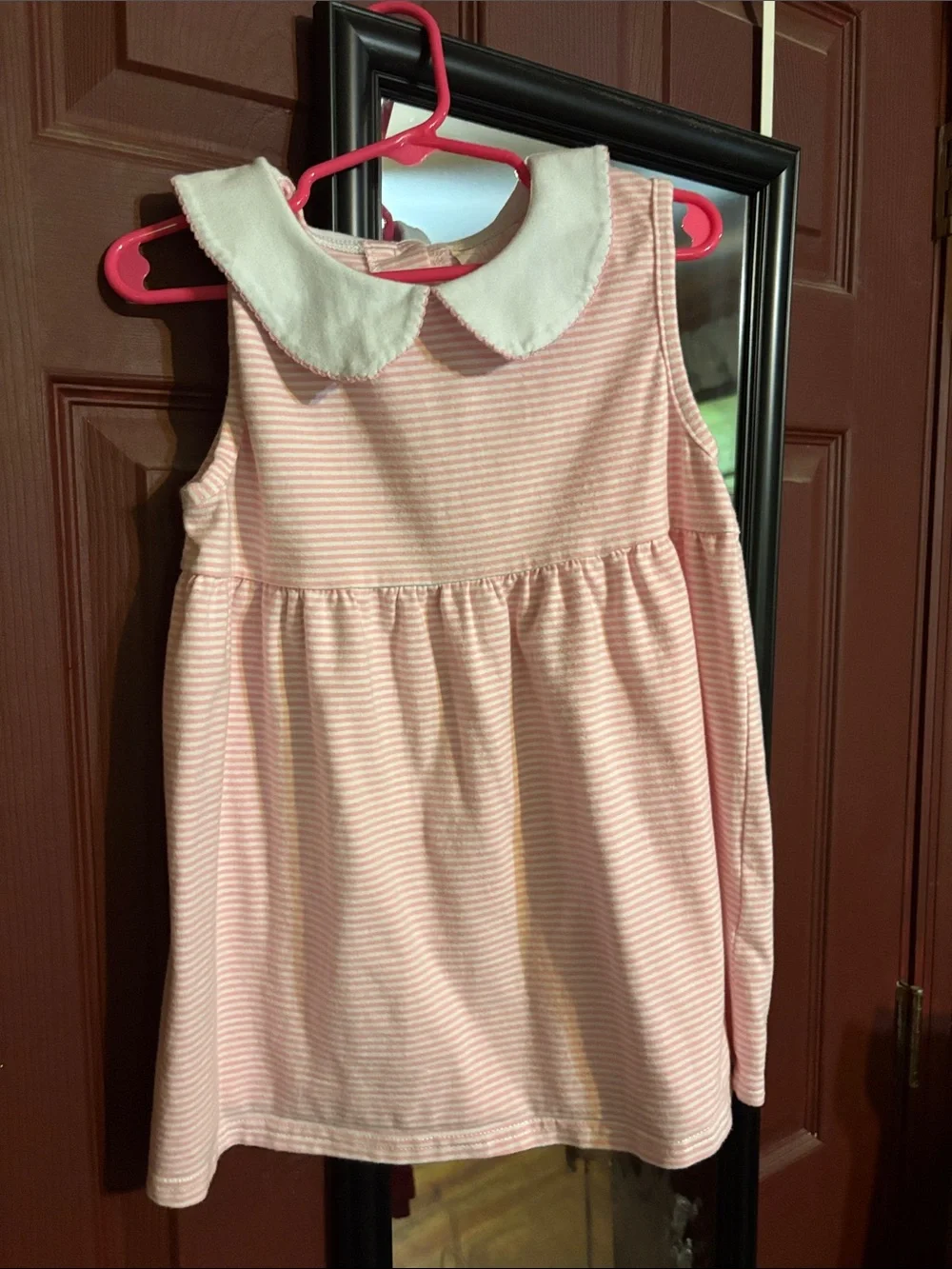 Girls' Pink Stripe Dress with Peter Pan Collar